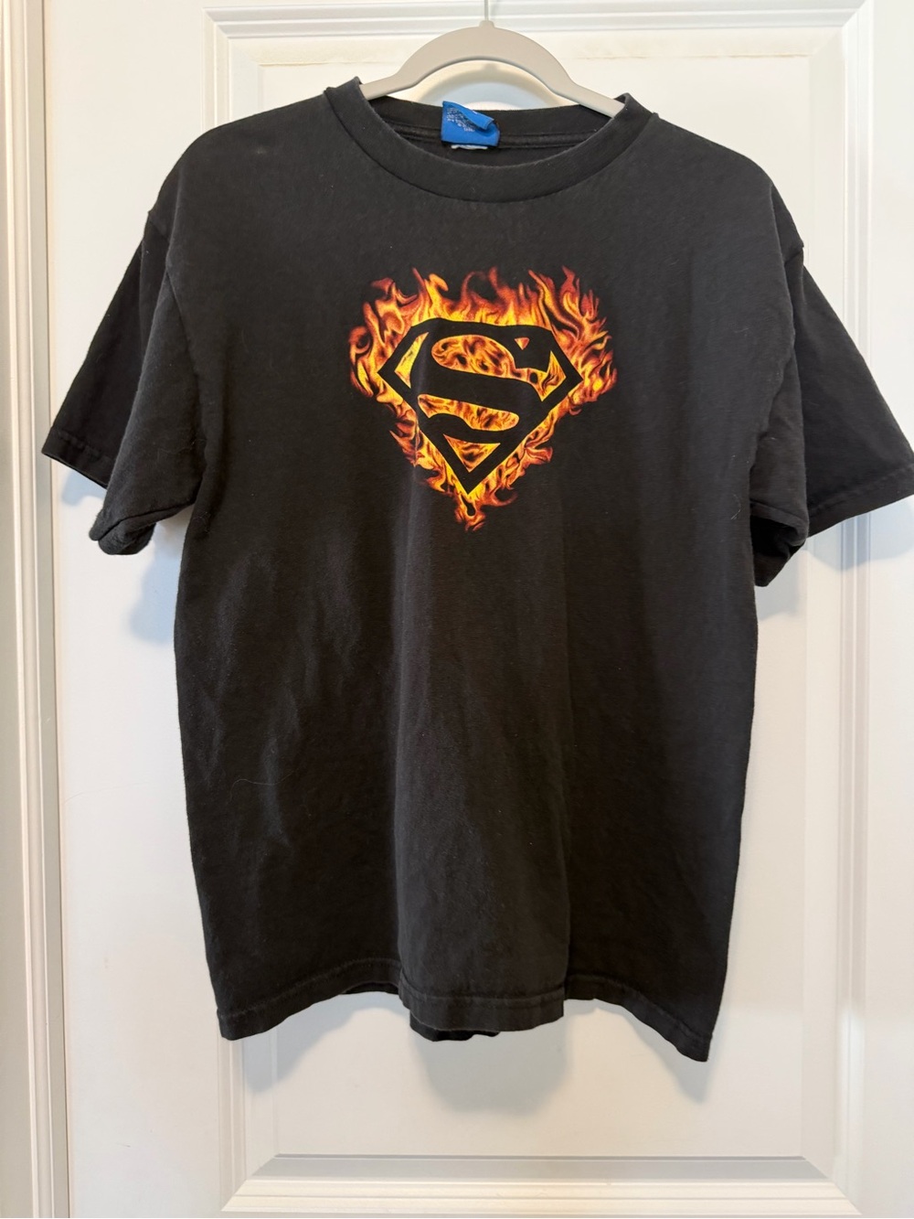 DC Comics Black T‑Shirt with Flaming Superman Emblem